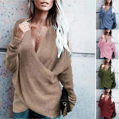 Women's Cross Front V Neck Oversized Knit Sweater