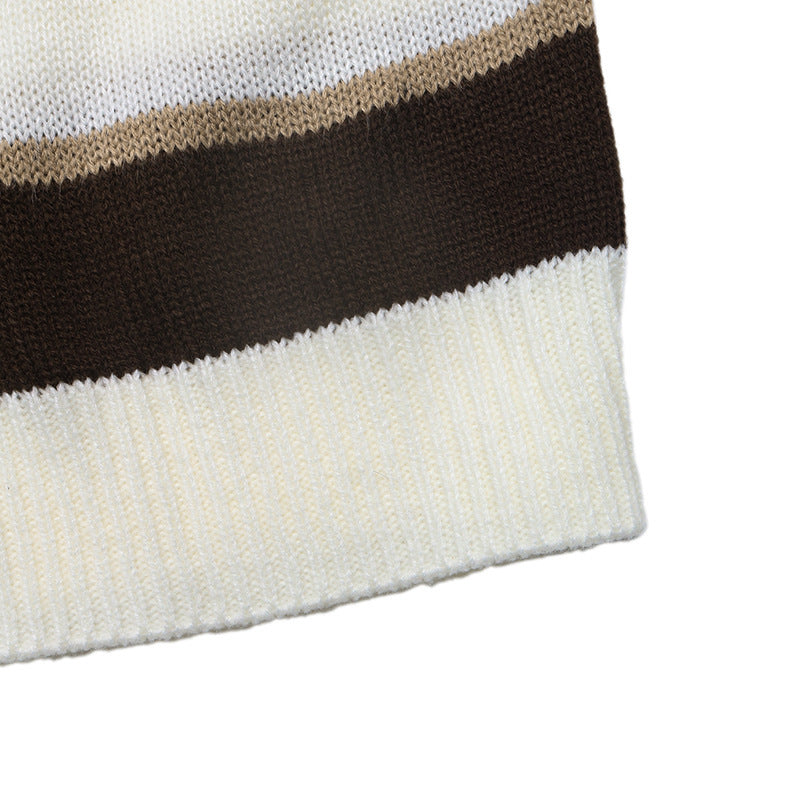 Striped Knit Sweater Crew Neck Loose Pullover