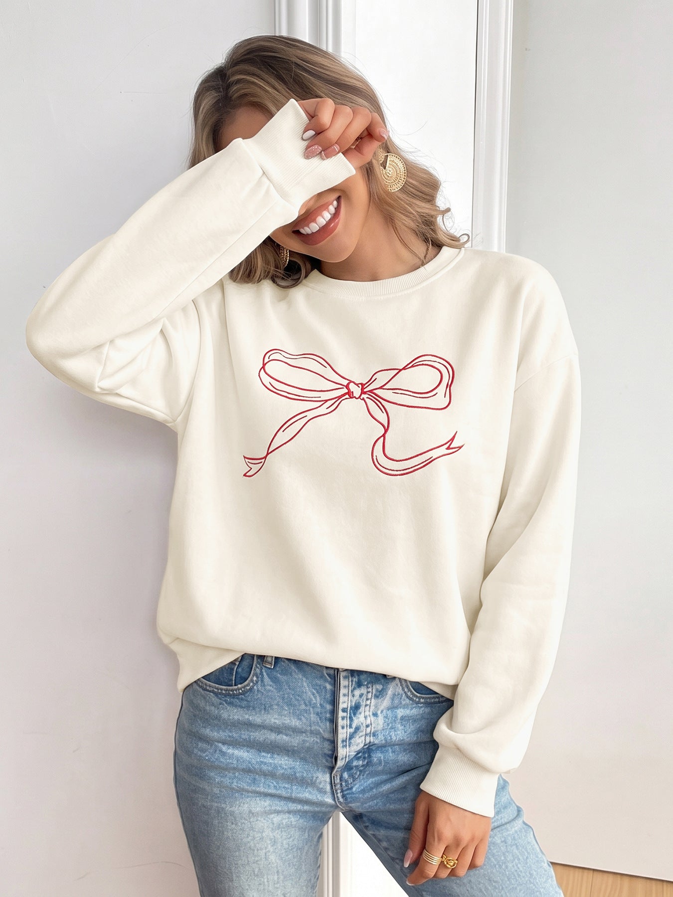 Women's Coquette Bow Sweatshirt Oversized Crewneck Pullover