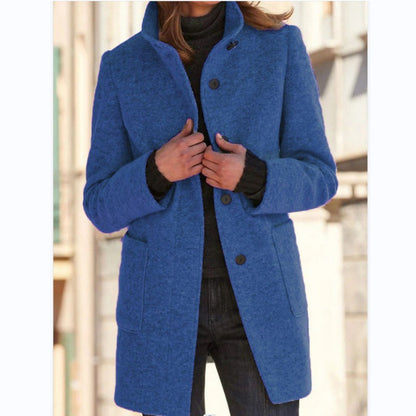 Women's Vintage Wool Blend Button Front Stand Collar Coat