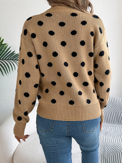 Polka Dot Knit Sweater Long Sleeve Casual Pullover