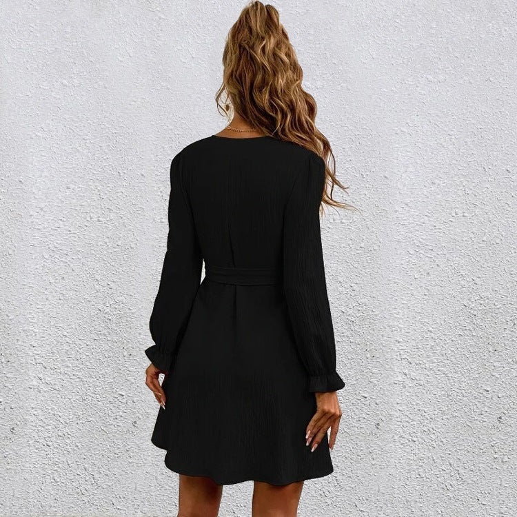 Women's Wrap V-Neck Long Sleeve Tie Waist Dress