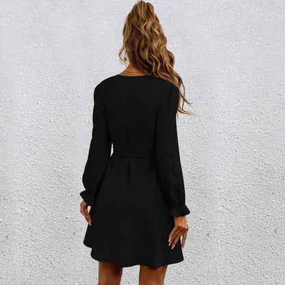 Women's Wrap V-Neck Long Sleeve Tie Waist Dress