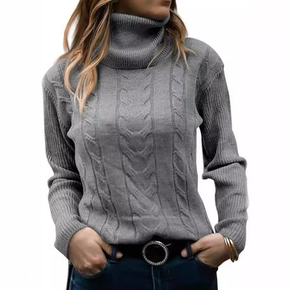 Women's Cable Knit Turtleneck Sweater Slim Fit Pullover