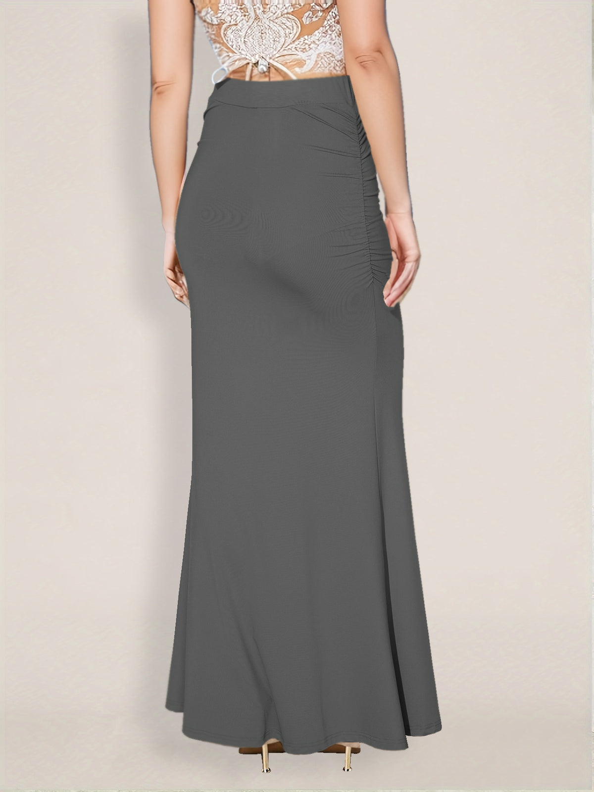 Sexy Ruched High Waist Flared Bodycon Maxi Skirt