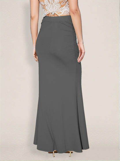 Sexy Ruched High Waist Flared Bodycon Maxi Skirt