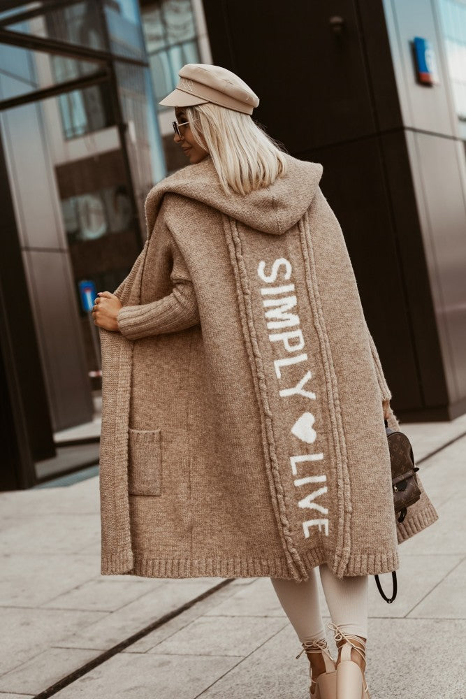 Oversized Hooded Letter Duster Cardigan