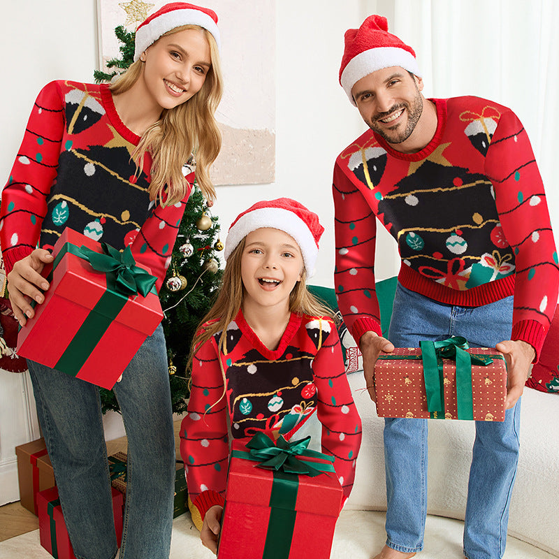 Red Christmas Tree Matching Sweater Pullover Set