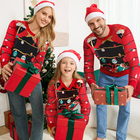 Red Christmas Tree Matching Sweater Pullover Set