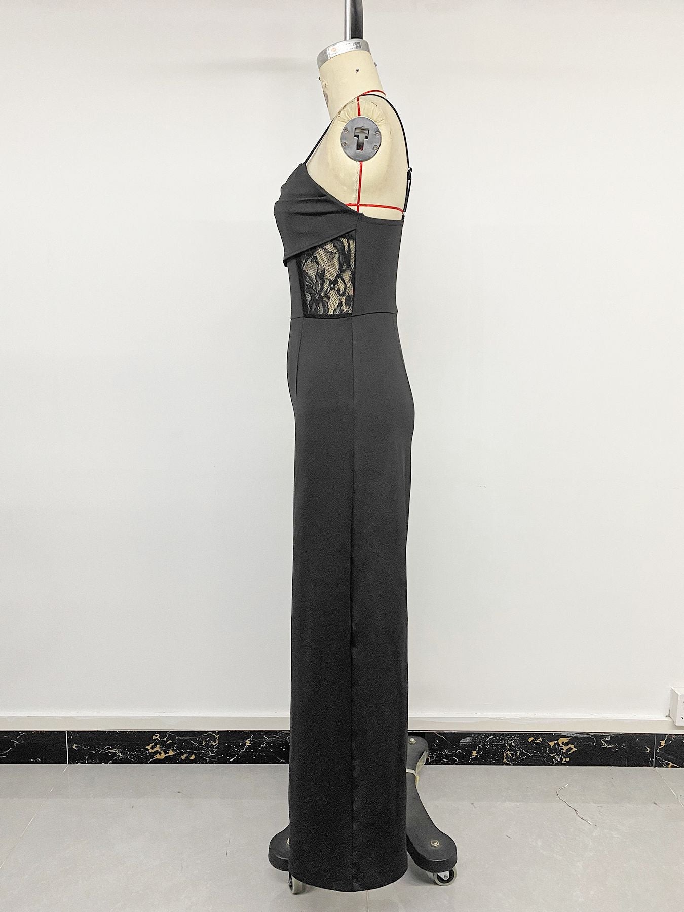 Black Lace Sheer Spaghetti Strap Wide Leg Jumpsuit