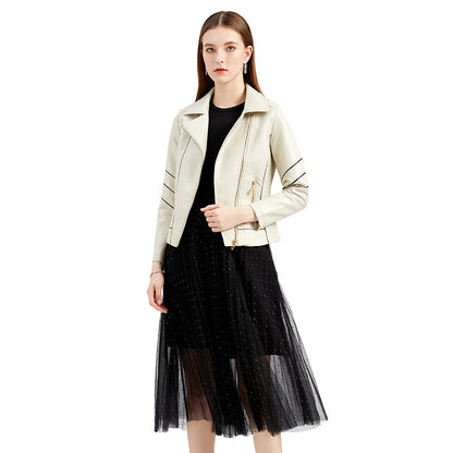 Women's Cropped Faux Leather Moto Jacket Zip Up