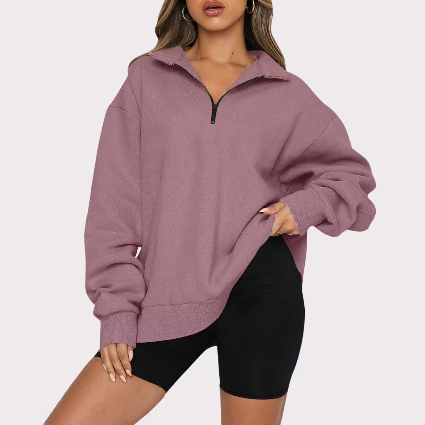 Plus Size Women's Half Zip Sweatshirt Fleece Stand-Up Collar Long Sleeve Oversized Stand-Up Collar Autumn and Winter Warm Sweatshirts Tops