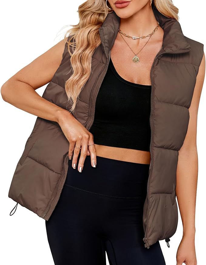Women's Quilted Puffer Vest Stand Collar Sleeveless Jacket
