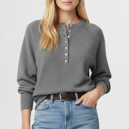 Women's Henley Button Front Knit Pullover Sweater