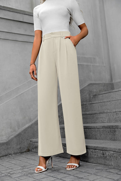 Women's High-Waist Wide-Leg Suit Pants - Elegant Office Trousers