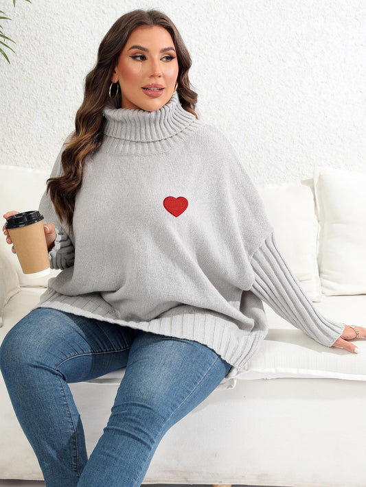 Women's Love Sticker Sweater Solid Color Turtleneck Loose Pullover