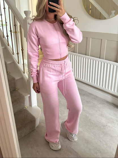 Women's 2 Piece Lounge Set Zip Up Jacket Wide Leg Pants