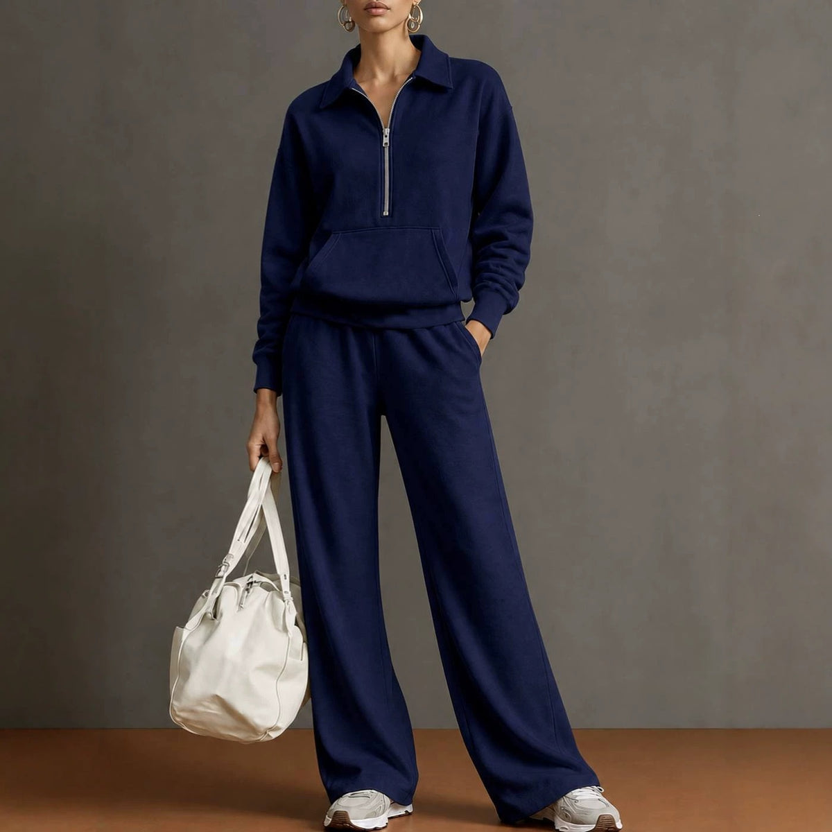 Women's Half Zip Sweatshirt Wide Leg Pants Lounge Set