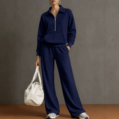 Women's Half Zip Sweatshirt Wide Leg Pants Lounge Set