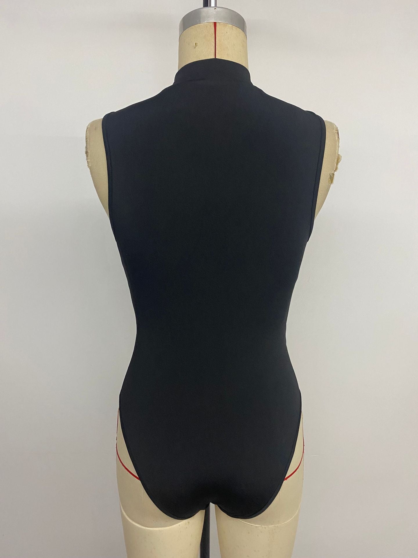 Lace Cowl Neck Sleeveless Slim Fit Bodysuit Top