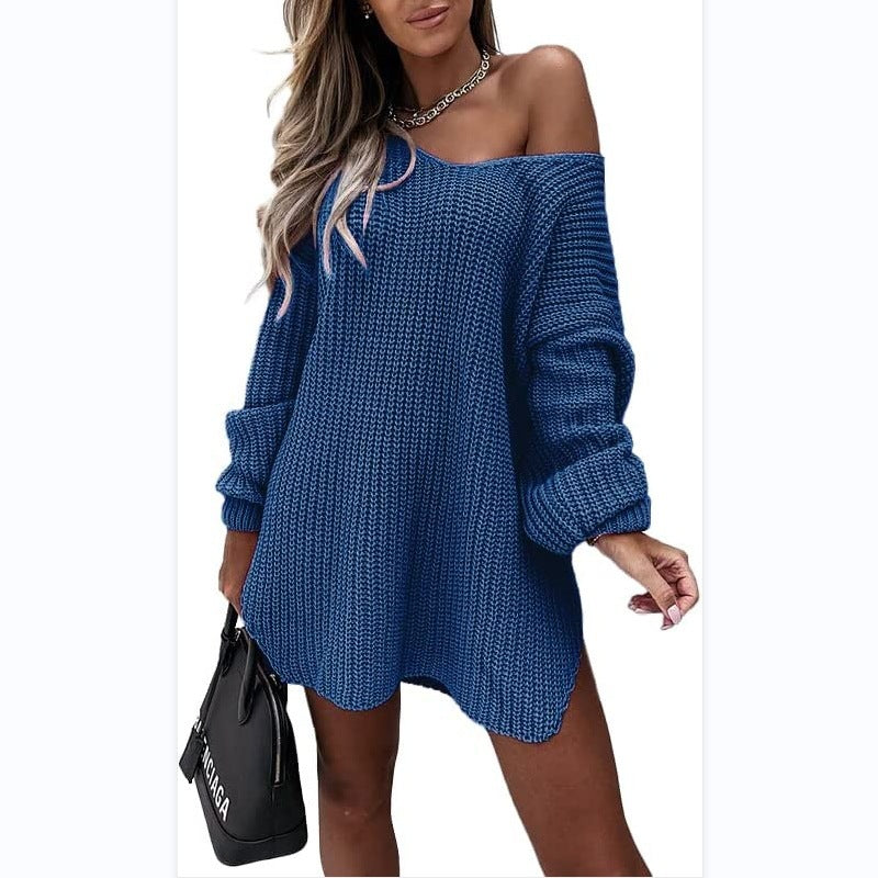 Women's Off Shoulder Chunky Knit Oversized Sweater Dress