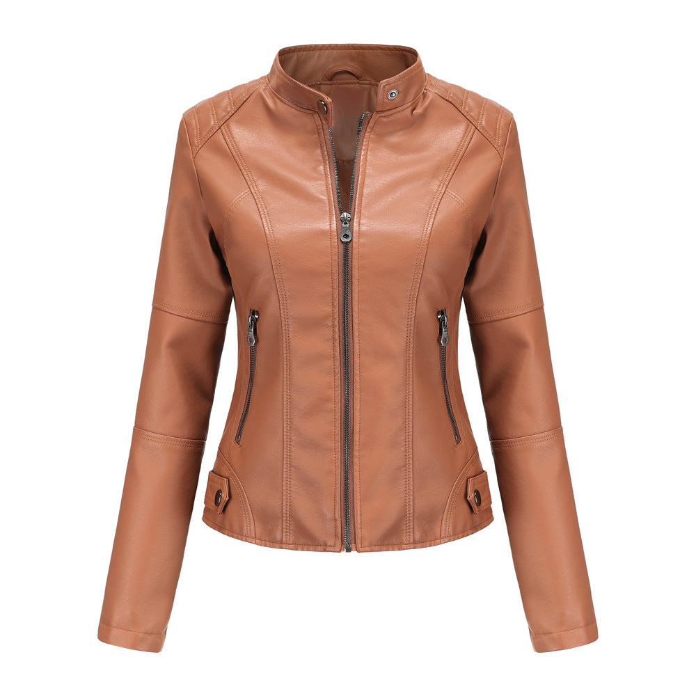Women's Faux Leather Moto Jacket Slim Fit Zip Up