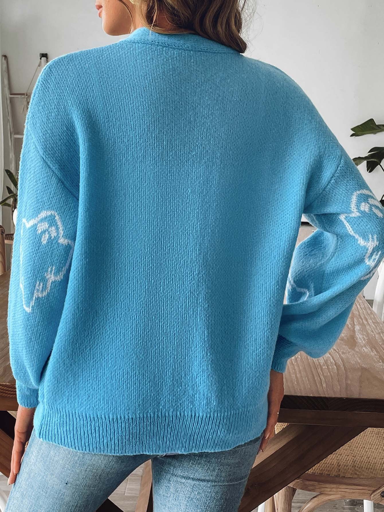Halloween Ghost Print V-Neck Cardigan | Cozy Knit Sweater