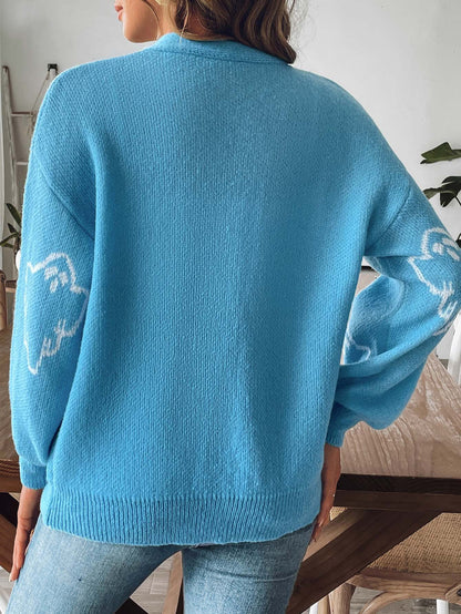 Halloween Ghost Print V-Neck Cardigan | Cozy Knit Sweater