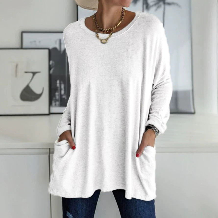 Women's Oversized Long Sleeve Pocket Tunic Top