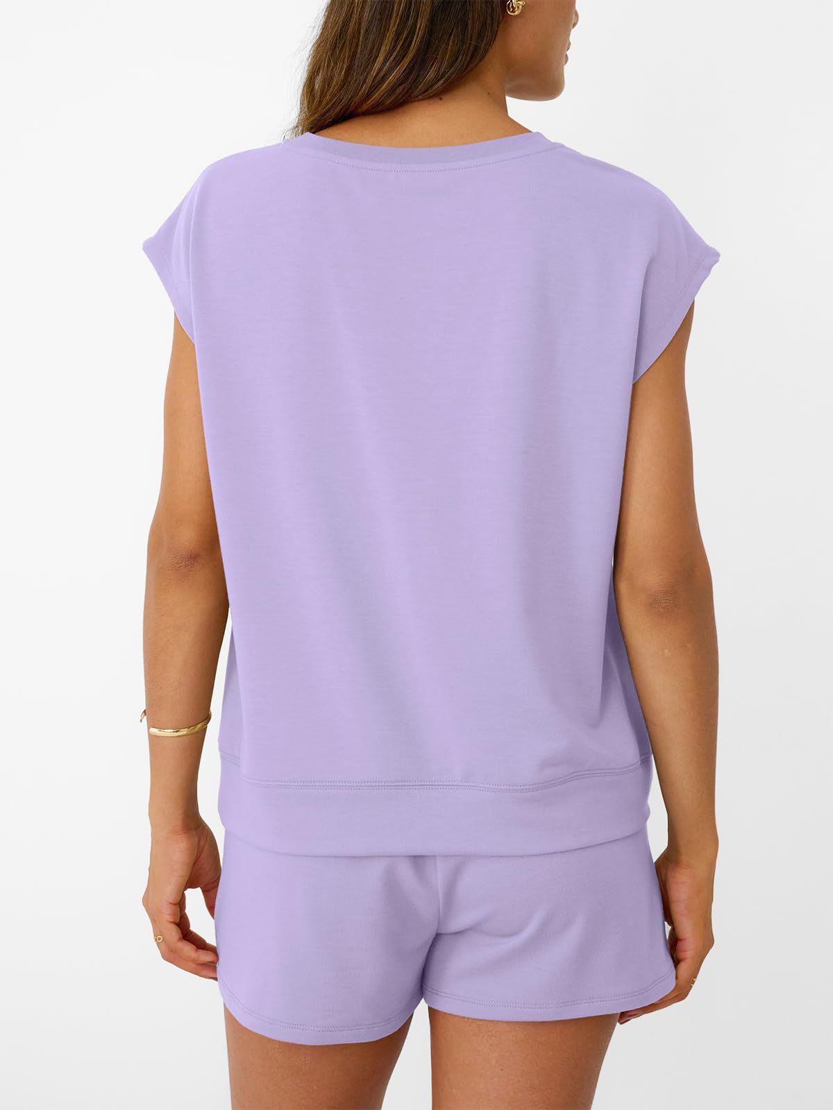 Solid Knit Shorts Set Crew Neck Pocket Lounge Outfit
