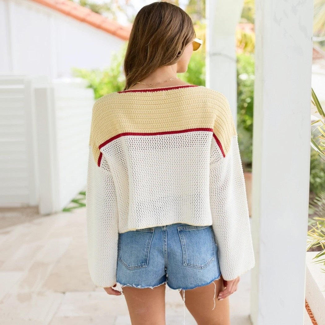 Women's Strawberry Cropped Crew Neck Knit Sweater