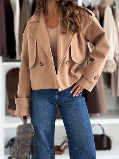 Women's Cropped Lapel Jacket Oversized Woven Coat