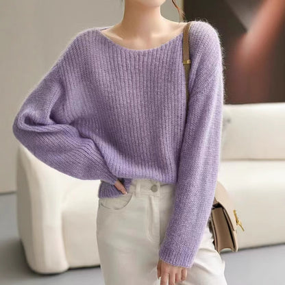 Womens Fuzzy Oversized Sheer Sweater Boat Neck White