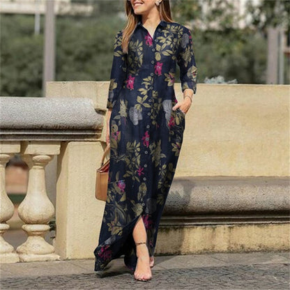 Women's Leopard Maxi Shirt Dress Long Sleeve Plus Size