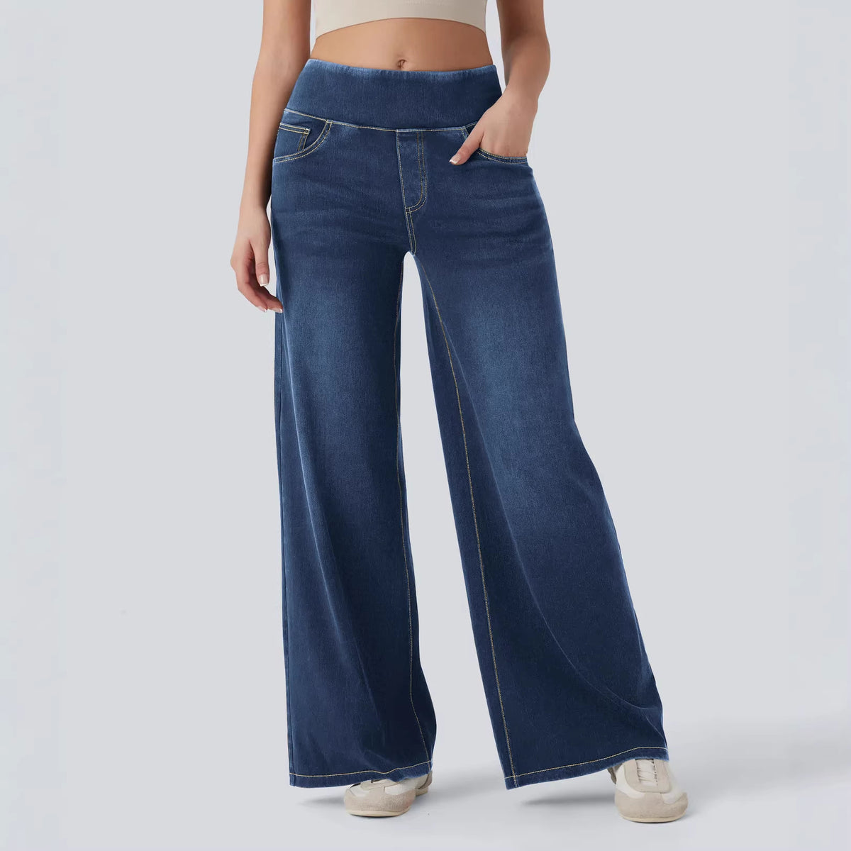 Women's High Waisted Stretchy Wide Leg Jeans Pull On