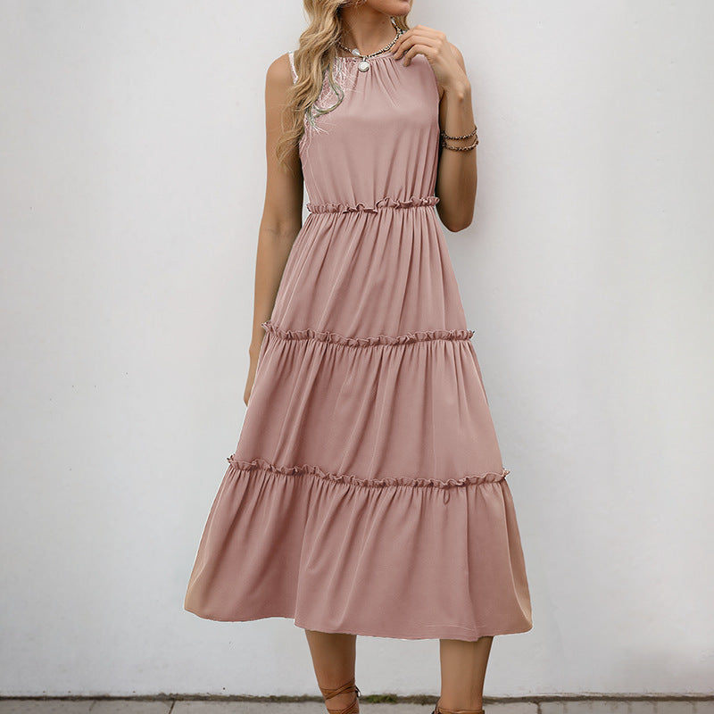 Sleeveless Ruffle Dress High Waist Elegant Midi