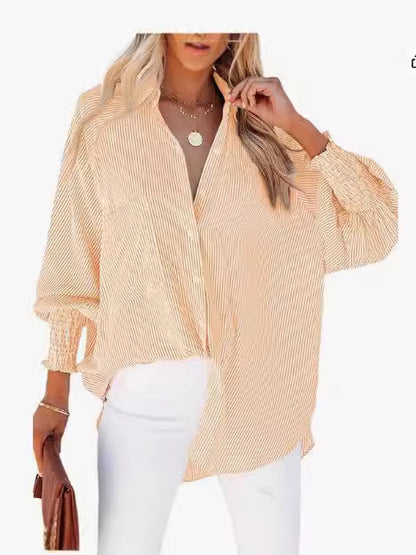 Womens Striped Oversized Button Down Shirt Long Sleeve