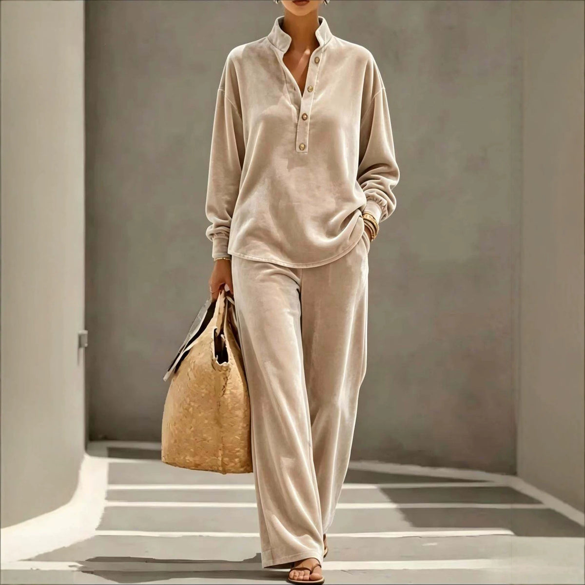 Women's Velvet Two Piece Lounge Set Top and Pants