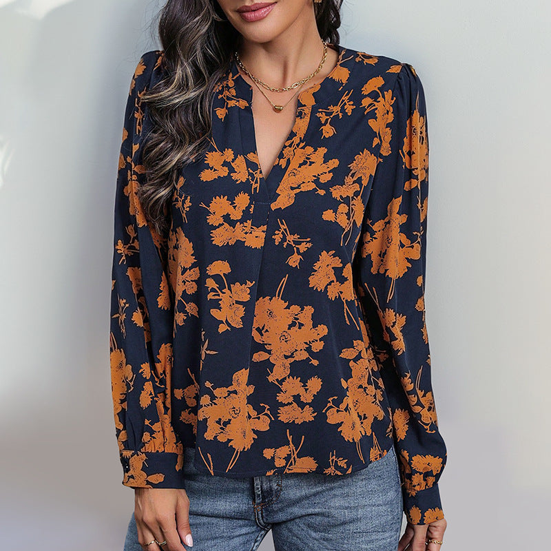 Women's Long-Sleeve Floral Print Pullover Top