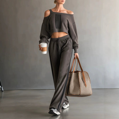 Off Shoulder Crop Sweatshirt and Sweatpants Matching Set