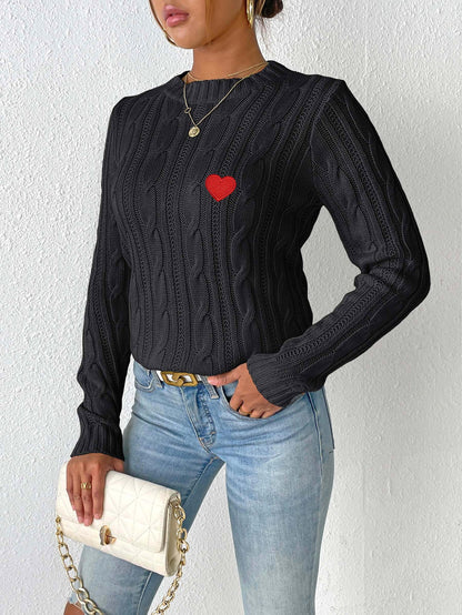 Solid Color Crew Neck Sweater Simple Bottoming Shirt Love Sticker Woman