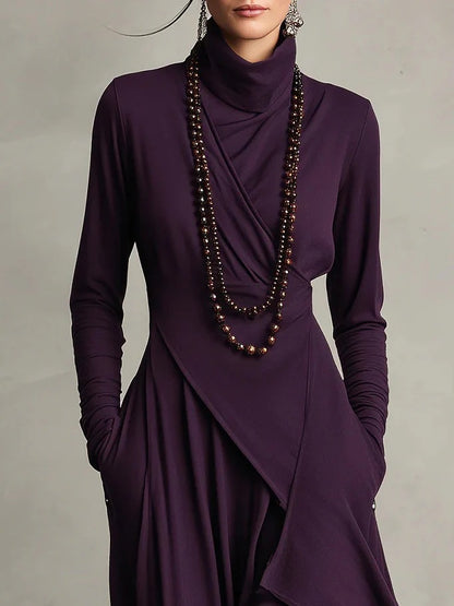 Long Sleeve Mock Neck Knit Draped Maxi Dress
