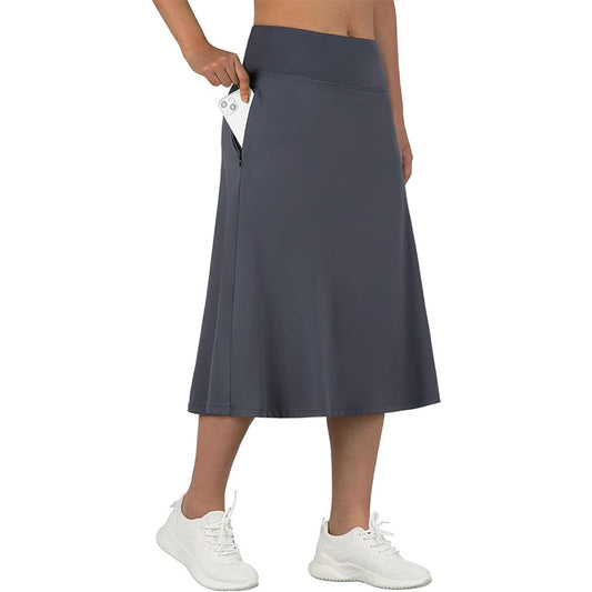 Women's High-Waisted A-Line Skirt with Pockets – Casual Sports Skirt