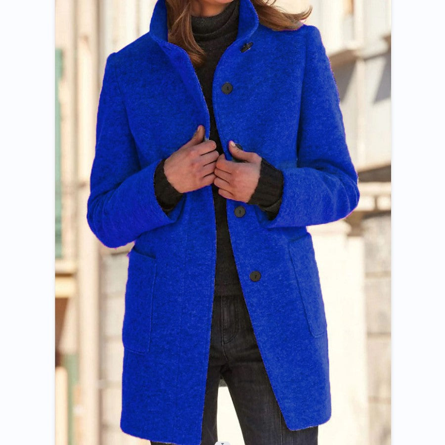 Women's Vintage Wool Blend Stand Collar Button Coat