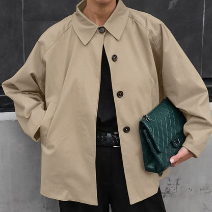 Women's Oversized Khaki French Workwear Trench Jacket