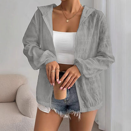 Women's Textured Lightweight Zip Up Hooded Jacket