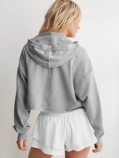Oversized V Neck Hooded Sweatshirt Pullover Top
