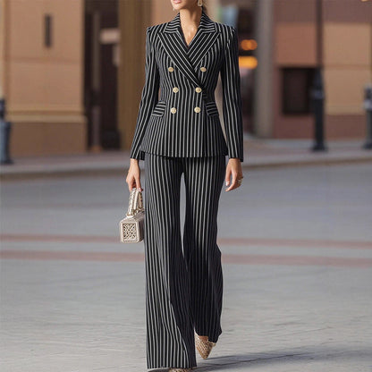 Women's Striped Blazer Pants Suit Business Set