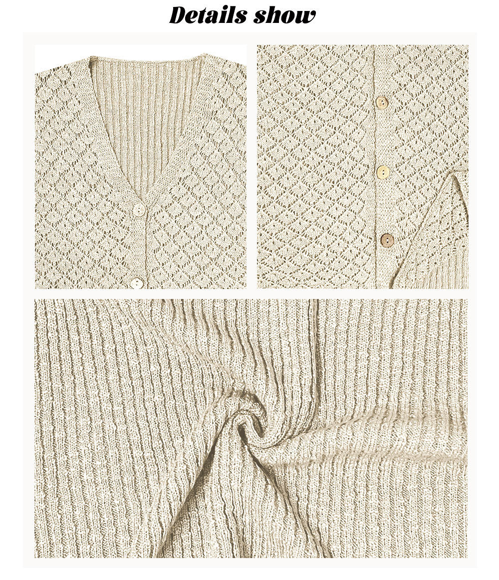 Crochet Knit Button Front V Neck Sleeveless Sweater Vest