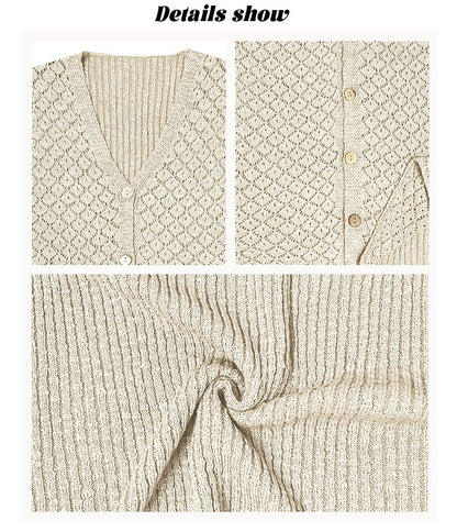 Crochet Knit Button Front V Neck Sleeveless Sweater Vest
